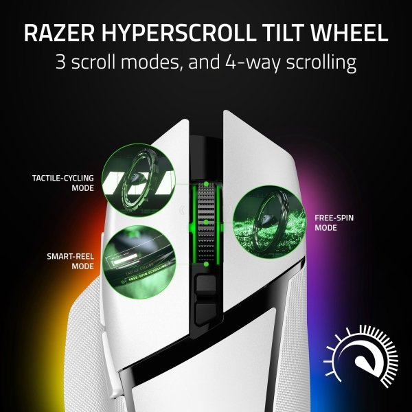 Razer - Basilisk V3 Pro Optical Gaming Mouse with HyperScroll Tilt Wheel - Wireless - White