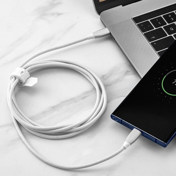 Insignia™ - 7' USB-C to USB-C Charge-and-Sync Cable with Braided Jacket - White