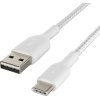 Belkin - BOOST↑CHARGE Braided USB-C to USB-A Cord 6.6ft for iPhone 16 Series, Samsung, Google Pixel 7 & 8, iPad Pro & More - White