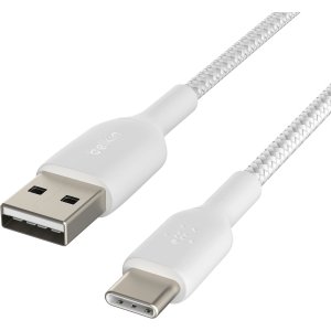 Belkin - BOOST↑CHARGE Braided USB-C to USB-A Cord 6.6ft for iPhone 16 Series, Samsung, Google Pixel 7 & 8, iPad Pro & More - White