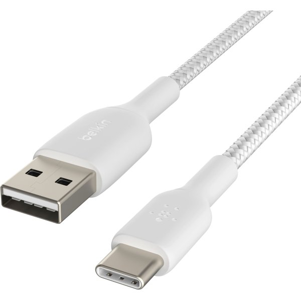 Belkin - BOOST↑CHARGE Braided USB-C to USB-A Cord 6.6ft for iPhone 16 Series, Samsung, Google Pixel 7 & 8, iPad Pro & More - White
