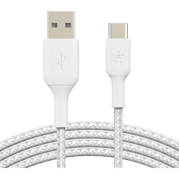 Belkin - BOOST↑CHARGE Braided USB-C to USB-A Cord 6.6ft for iPhone 16 Series, Samsung, Google Pixel 7 & 8, iPad Pro & More - White