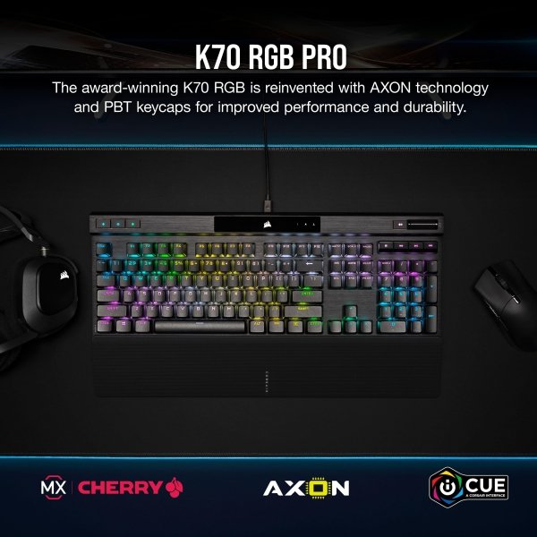 CORSAIR - K70 RGB PRO Full-size Wired Mechanical Cherry MX Speed Linear Switch Gaming Keyboard with PBT Double-Shot Keycaps - Black