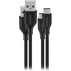 Insignia™ - 6' USB to USB-C Braided Charge-and-Sync Cables (2-Pack) - Black
