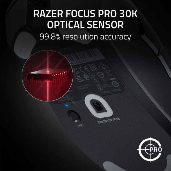 Razer DeathAdder V3 Lightweight Optical Gaming Mouse with 8K Hz HyperPolling Technology - Wired - Black