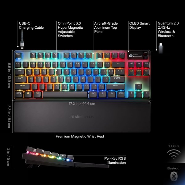 SteelSeries - Apex Pro TKL Gen 3 Wireless Mechanical OmniPoint Adjustable HyperMagnetic Gaming Keyboard with Rapid Tap - Black