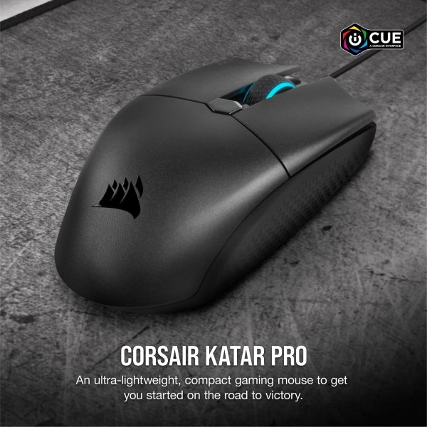 CORSAIR - KATAR PRO Ultra-Light Wired Optical Gaming Ambidextrous Mouse - Wired - Black